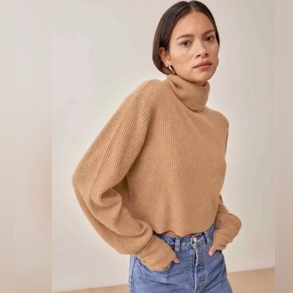 Reformation Luisa Cashmere Cropped Sweater Knit Jumper Small Oatmeal